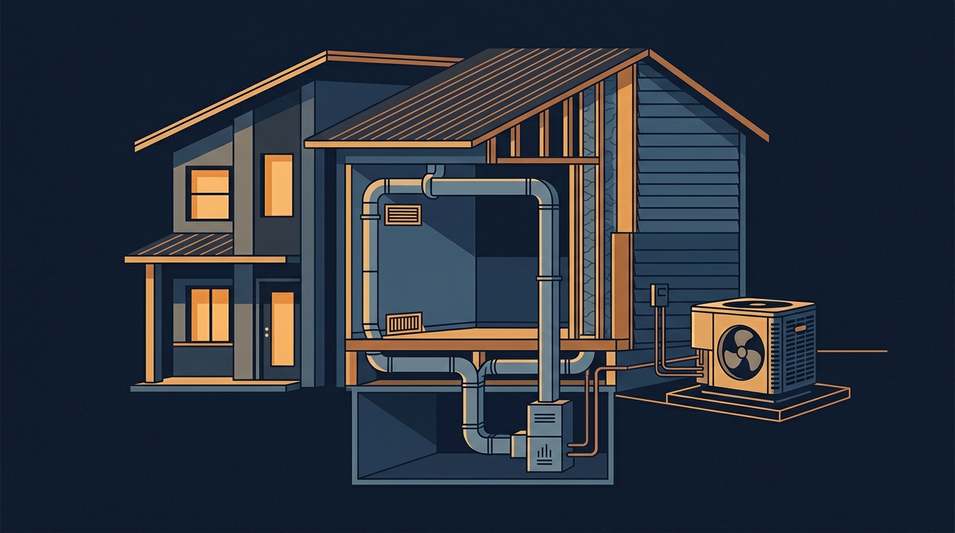 Outdoor HVAC condenser unit beside a residential home